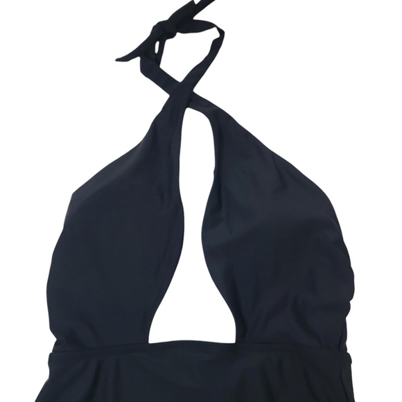 NWT Cupshe X Stassie Halter Swimsuit Black One Piece Front Cross Medium Backless - Picture 3 of 10